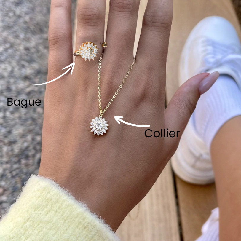 Collier Tournesol Rotatif 💥 + Bague OFFERTE 🎁