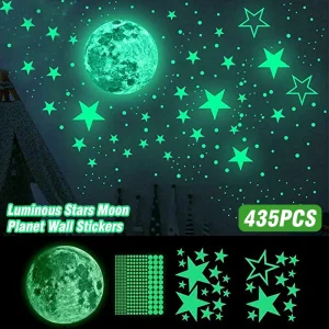 435 Wall Stickers Luminous Stars Moon Planet Glow In The Dark Nursery Kids Room
