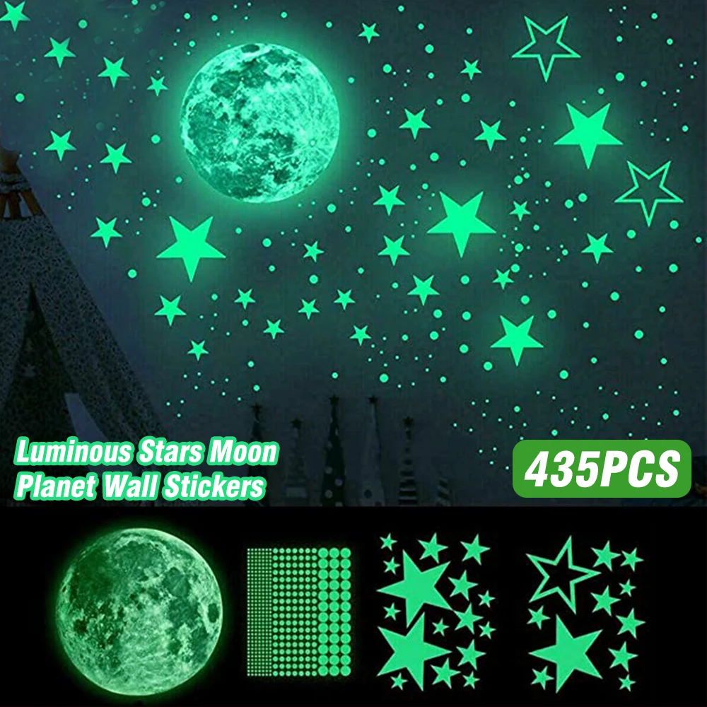 435 Wall Stickers Luminous Stars Moon Planet Glow In The Dark Nursery Kids Room