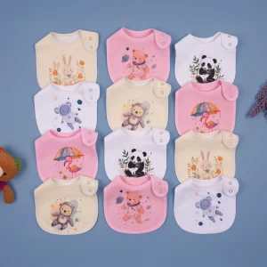 12-Pack Waterproof Baby Bibs for Boys & Girls | Absorbent Cotton with Adjustable Snaps for Feeding, Teething & Drooling