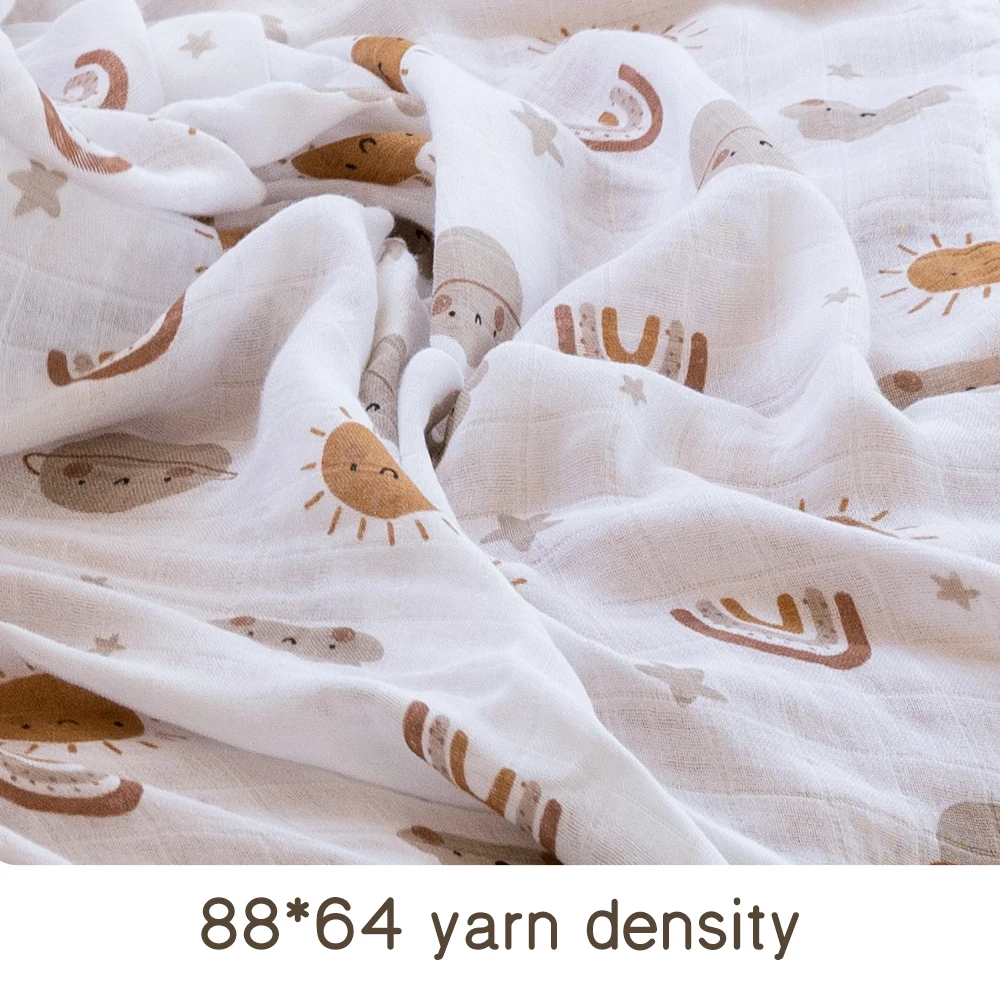 Elinfant 120x110cm Bamboo Cotton Baby Muslin Swaddle Blanket Cute Soft Print Baby Towel Wrap - Image 3