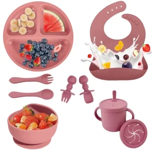 BPA Free Silicone Baby Feeding Set Sucker Bowl Dinning Plate Straw Cup Spoon Forks for Kids Baby Tableware Children Dishes