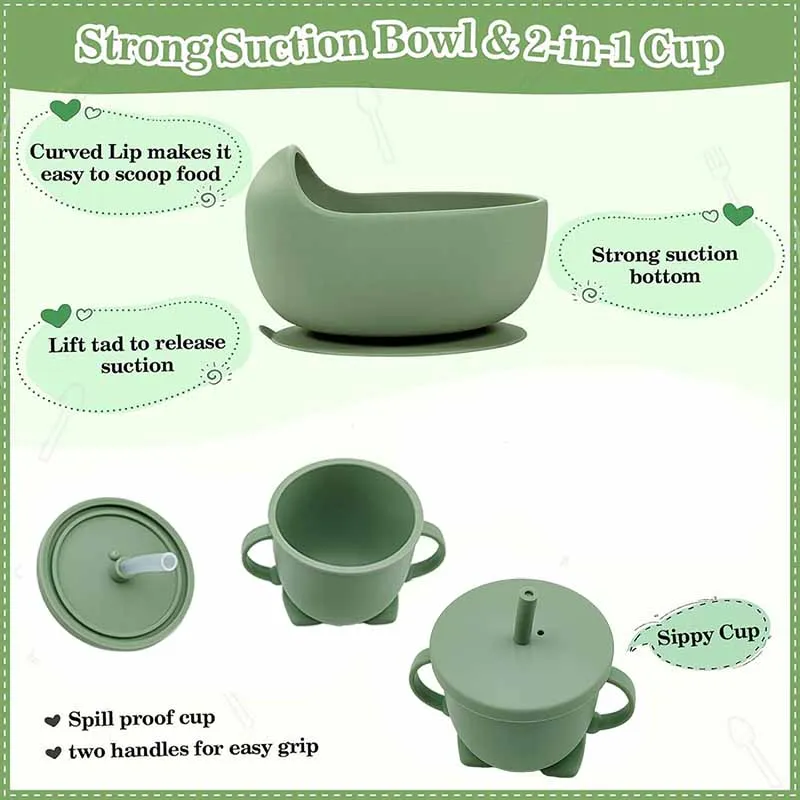 Crown Plate For Kids 8Pcs Baby Feeding Set Children's Silicone Tableware Free Personalized Name Logo Suction Cup Bowl BPA Free - Image 4