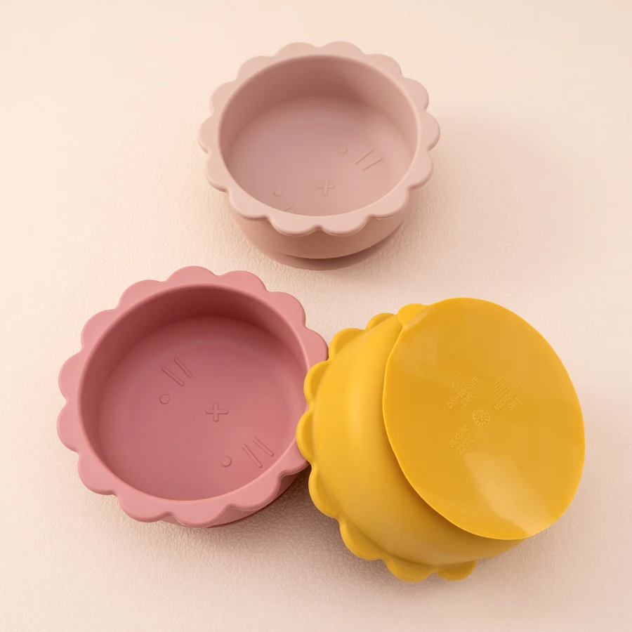1PC Baby Silicone Bowl Cute Cartoon Lion Shape Baby Tableware Solid Color Baby Food Storage BPA Free Suction Baby Meal Tray - Image 3