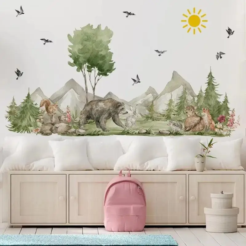 Cute Woodland Animals Are Learning Wall Stickers for Kids Room Wallpaper for Children Bedroom Living Room Nursery Decoration - Image 2