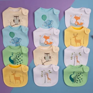 12-Pack Waterproof Baby Bibs for Boys & Girls | Absorbent Cotton with Adjustable Snaps for Feeding, Teething & Drooling