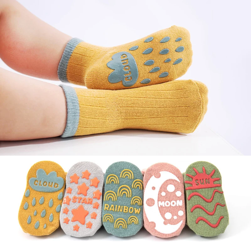 5pairs Casual Cute Knit Floor Socks, Soft Comfortable Breathable Cotton Socks For Toddler Walking Baby Boys And Girls - Image 2