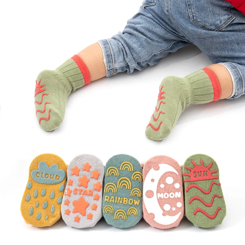 5pairs Casual Cute Knit Floor Socks, Soft Comfortable Breathable Cotton Socks For Toddler Walking Baby Boys And Girls - Image 3