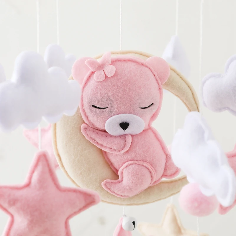 Crib Mobile Rattle Baby Wooden Bed Bell Baby Rattles Soft Felt Cartoon Bear Toys Crib Mobile Bed Bell Wood Toy Bracket Kid Gifts - Image 5