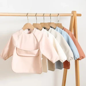 1pcs Solid Color Painting Smock Baby's Soft Waterproof Long Sleeve Art Smock Feeding Bib Apron for Kids Accessories