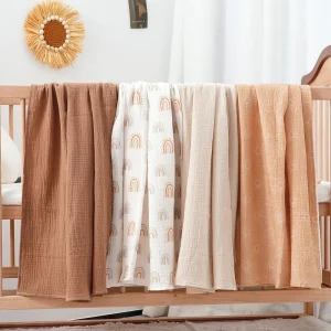 Elinfant 4PCS 100% Cotton Baby Swaddle Blankets Soft Cozy Swaddle Wrap Newborn Receiving Blankets Bedding Nursery Essentials