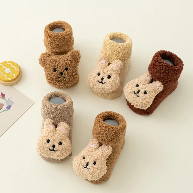 New Cute Cartoon Bear Baby Socks for Boys Girls Autumn Winter Soft Cotton Keep Warm Newborn Anti Slip Floor Thicken Socken - Image 2