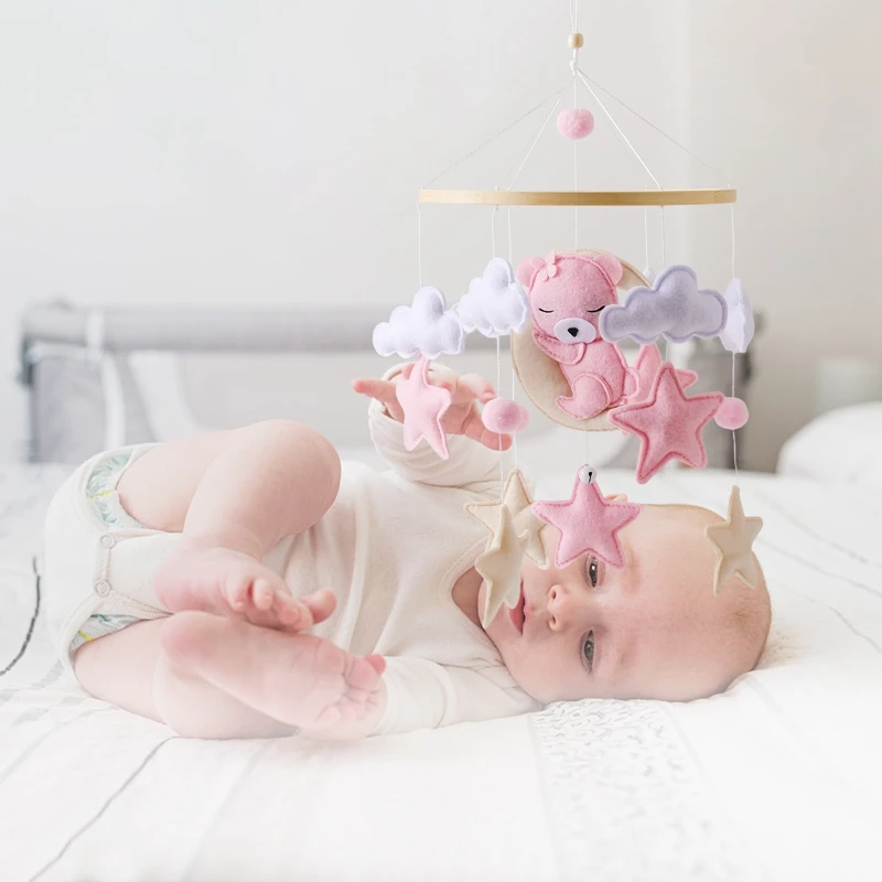 Crib Mobile Rattle Baby Wooden Bed Bell Baby Rattles Soft Felt Cartoon Bear Toys Crib Mobile Bed Bell Wood Toy Bracket Kid Gifts - Image 6