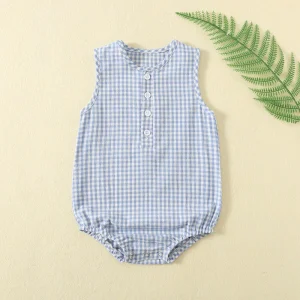 0-18M Summer Newborn Baby Boy Girl Romper Plaid Sleeveless Newborn Bodysuit Infant