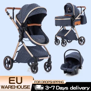 Baby Stroller 3 in 1 Portable Baby Carriage Folding Prams High Landscape Multifunction Pushchair Compact Folding Travel