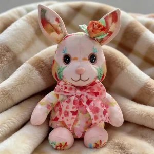 Cute Bunny Plush Toy Cartoon Rose Floral Rabbit Soft Pink Stuffed Animal Baby Huggable Doll Nursery Decor Kawaii Girls Kids Gift