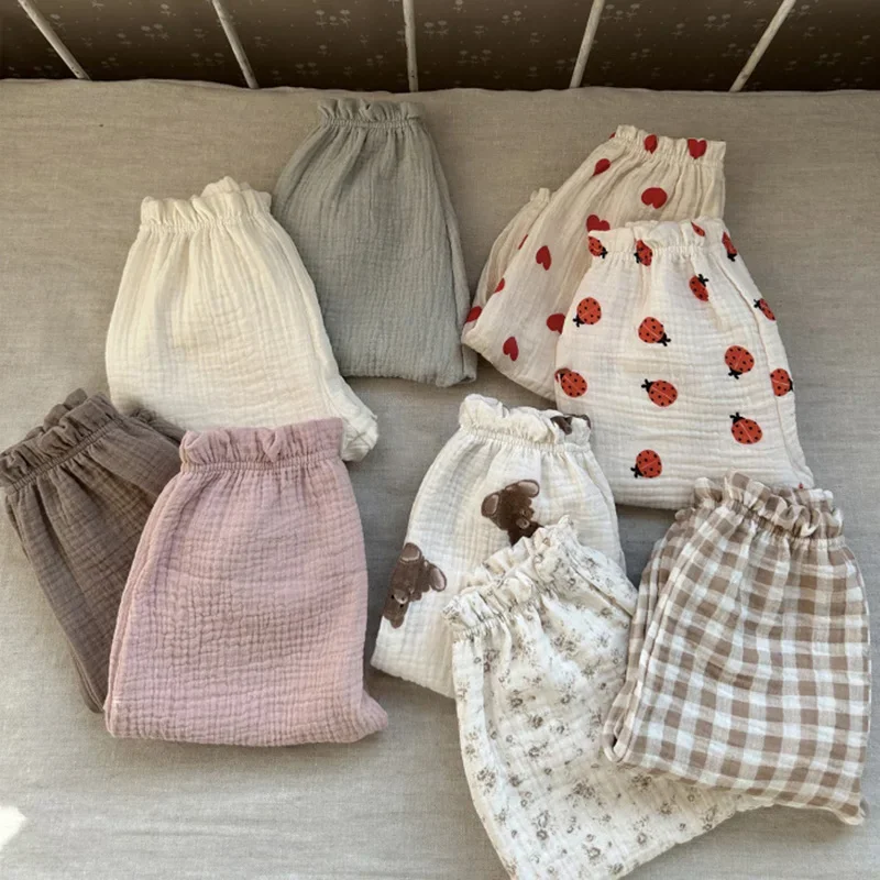 MILANCEL Summer Baby Casual Pants 0-3T Girls Cute Thin Print Bear Floral Trousers Children Boys Loose Mosquito Resistant Pants