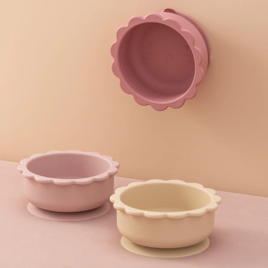 1PC Baby Silicone Bowl Cute Cartoon Lion Shape Baby Tableware Solid Color Baby Food Storage BPA Free Suction Baby Meal Tray - Image 2
