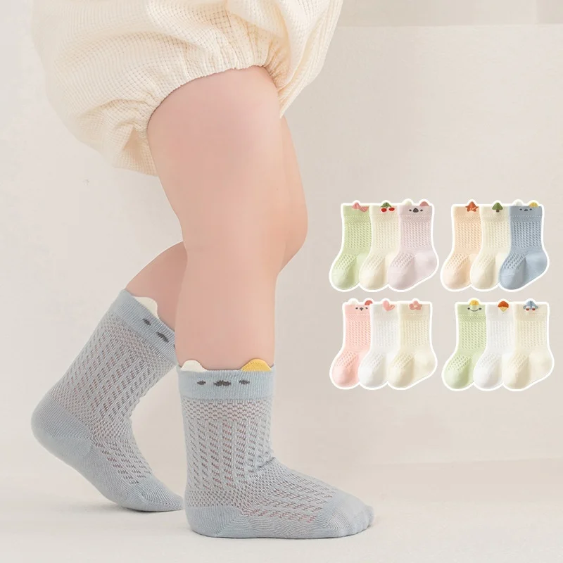 3 Pairs/lot Newborn Socks For Girl Boy 0-5 Yrs Summer Thin Cotton Mesh Infant Baby Boneless Short Sock Cute Clothing Accessories - Image 2