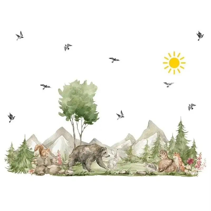 Cute Woodland Animals Are Learning Wall Stickers for Kids Room Wallpaper for Children Bedroom Living Room Nursery Decoration