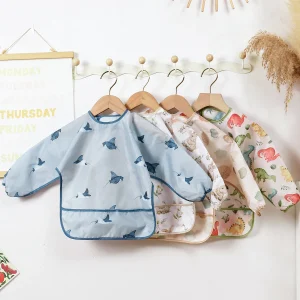 Elinfant 1PC Long Sleeve Bibs, Waterproof Feeding Bibs,Washable Burp Cloth,Coveralls Bibs,Easy To Clean,Wash-Free Eating Bibs