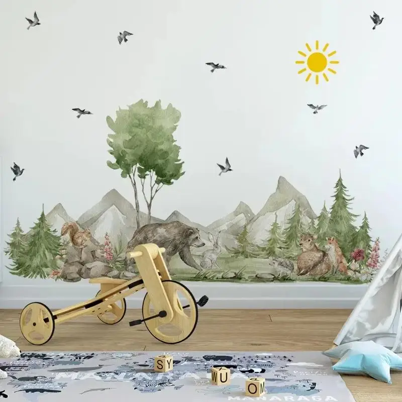 Cute Woodland Animals Are Learning Wall Stickers for Kids Room Wallpaper for Children Bedroom Living Room Nursery Decoration - Image 3