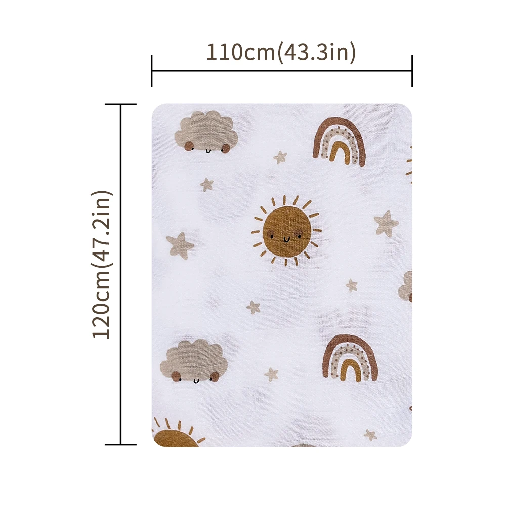Elinfant 120x110cm Bamboo Cotton Baby Muslin Swaddle Blanket Cute Soft Print Baby Towel Wrap - Image 2
