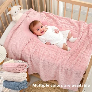 1 Coral Fleece Blanket for Babies and Children - Ultra Soft Striped Warm Parabolic Design, All-Season Bedding, Suitable for Nursery, Infants, Toddlers, and Teenagers (White/Pink/Blue) Nap Blanket, Essential for a Cozy Bedroom, Soft Plain Fabric, Comfortable Sleep Companion, Flannel Single Air Conditioning Quilt