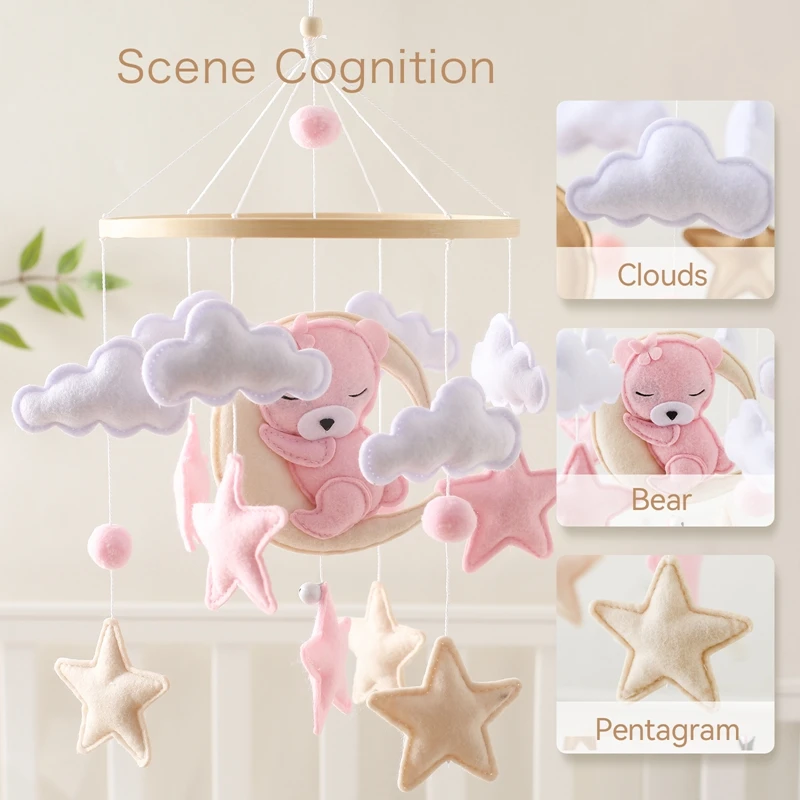 Crib Mobile Rattle Baby Wooden Bed Bell Baby Rattles Soft Felt Cartoon Bear Toys Crib Mobile Bed Bell Wood Toy Bracket Kid Gifts - Image 4