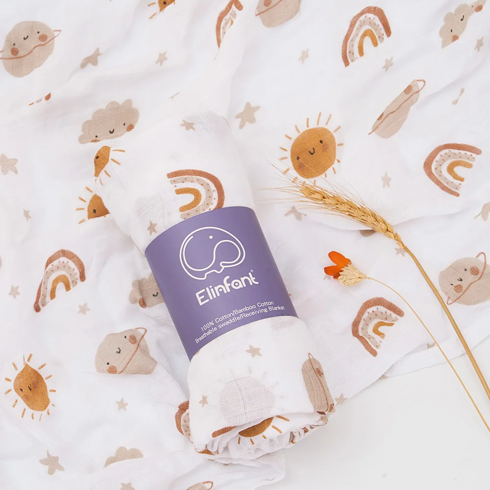 Elinfant Rainbow Color 100% Cotton 4PCS Gift Set Popular Muslin Swaddle Blankets Bamboo Cotton Newborn Baby Bath Towel Wrap - Image 2