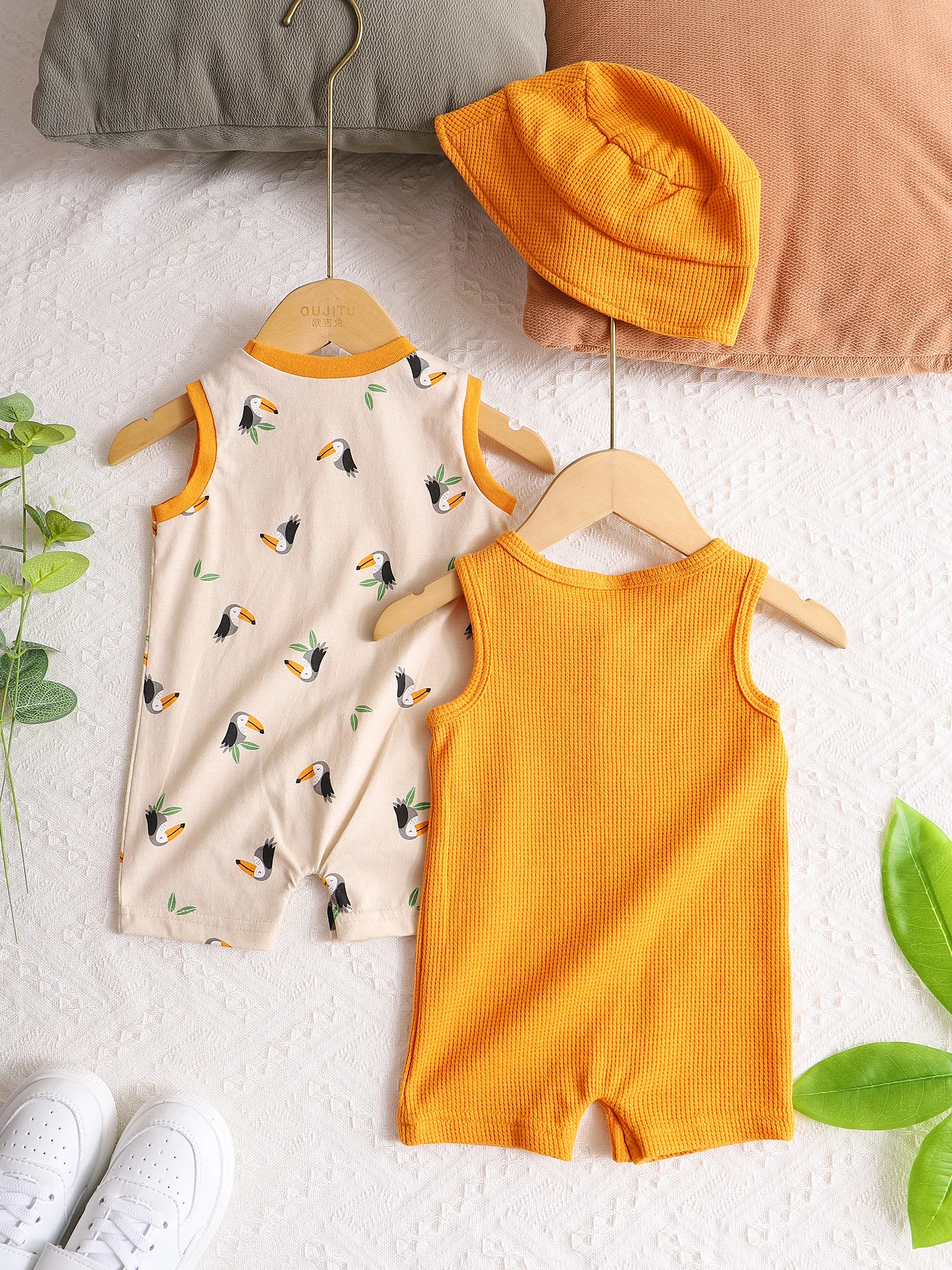 Baby boy clothes baby boy onesies+hat 3PCS Summer Short-sleeved jumpsuit newborn baby clothes cotton fabric 0-18 months - Image 2