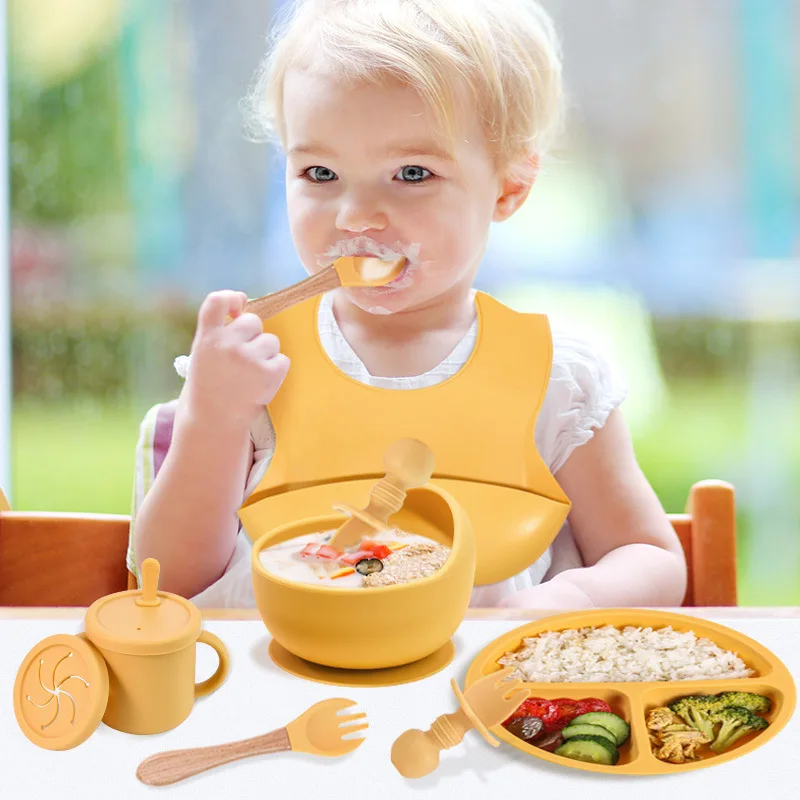 BPA Free Silicone Baby Feeding Set Sucker Bowl Dinning Plate Straw Cup Spoon Forks for Kids Baby Tableware Children Dishes - Image 2