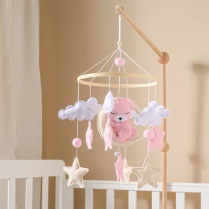 Crib Mobile Rattle Baby Wooden Bed Bell Baby Rattles Soft Felt Cartoon Bear Toys Crib Mobile Bed Bell Wood Toy Bracket Kid Gifts