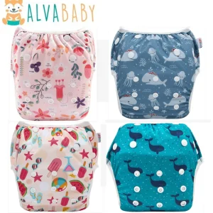 1PC ALVABABY Baby Swim Diaper Reusable Swim Nappy for Swimming Lessons Adjustable Fashion Swimsuit for Baby Under 8 Months